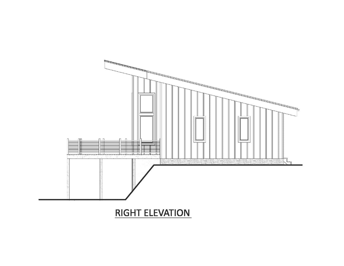 AJ8094-A Contemporary House, 3 Bedrooms, 2.5 Bathrooms | VD 1070 House Plan Right Elevation