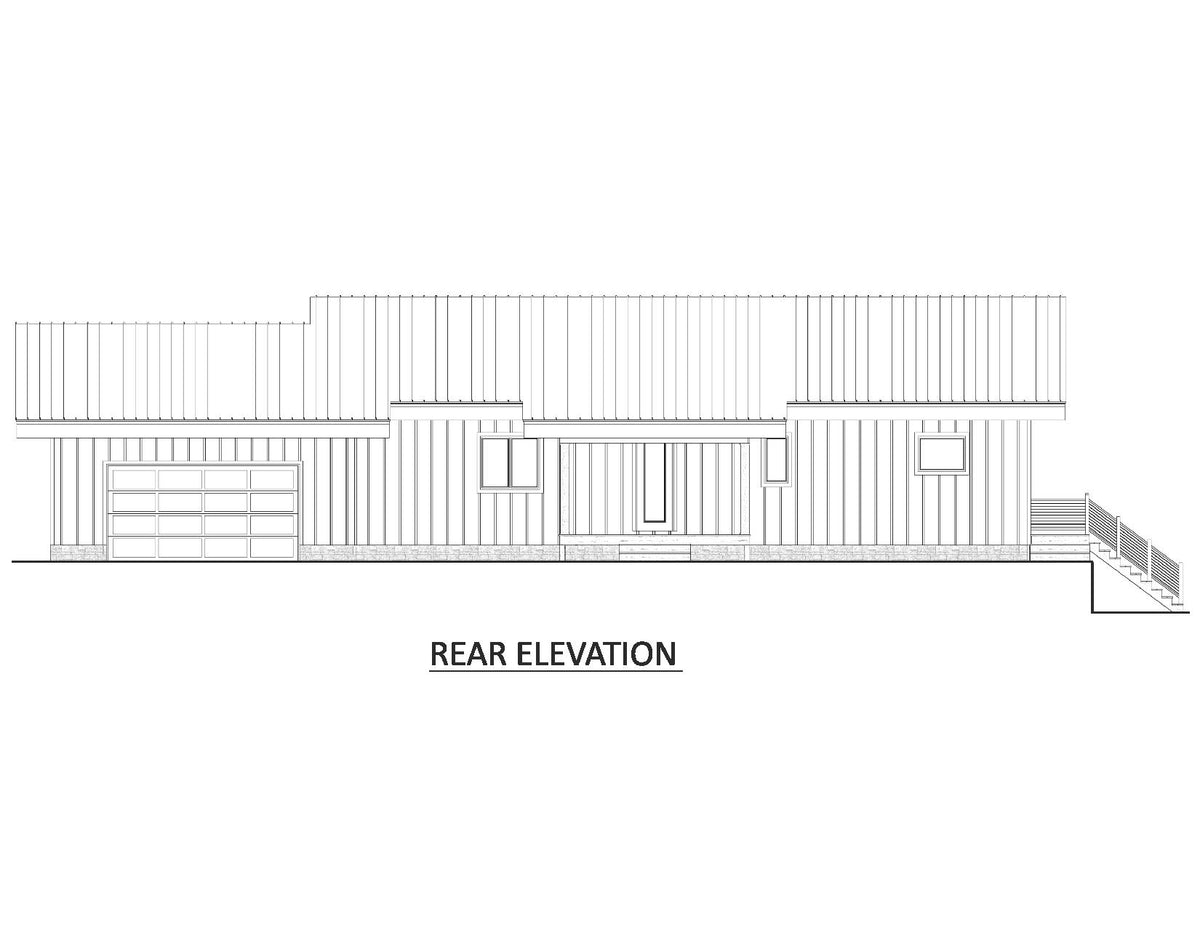 AJ8094-A Contemporary House, 3 Bedrooms, 2.5 Bathrooms | VD 1070 House Plan Rear Elevation