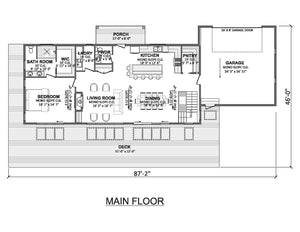 AJ8094-A Contemporary House First Floor Plan, 3 Bedrooms, 2.5 Bathrooms | VD 1070 House Plan 