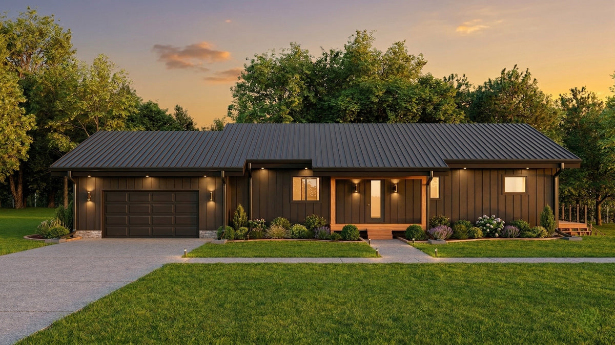 AJ8094-A Contemporary House, 3 Bedrooms, 2.5 Bathrooms | VD 1070 House Plan Exterior-2