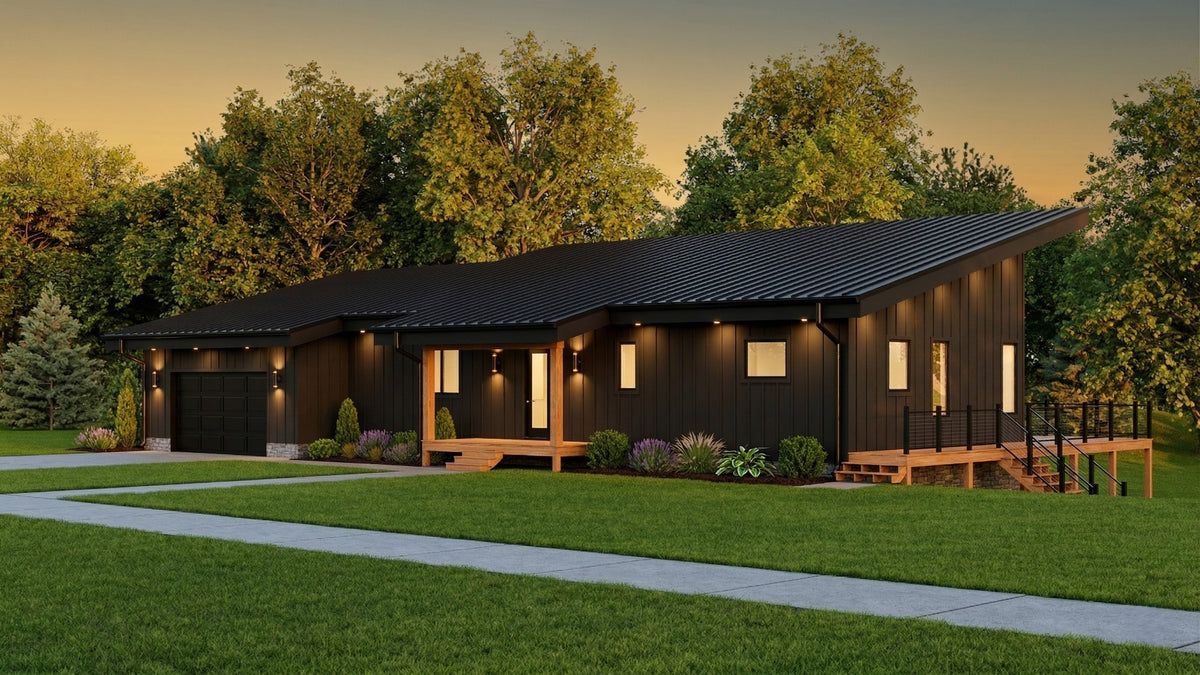 AJ8094-A Contemporary House, 3 Bedrooms, 2.5 Bathrooms | VD 1070 House Plan Exterior-4