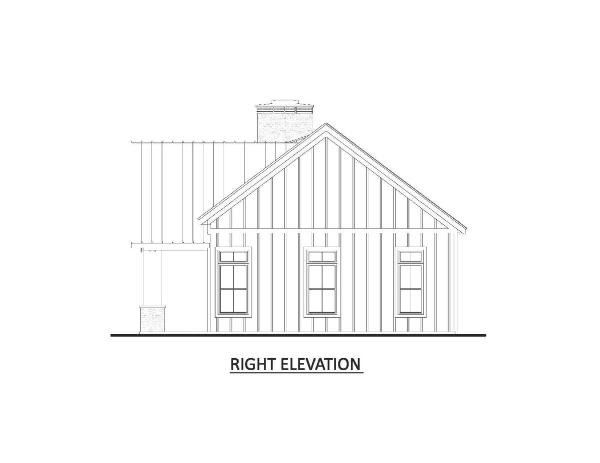 AJ8459-A Modern Farmhouse, 1 Bedrooms, 1 Bathroom | Plan 1075 House Plan Right Elevation