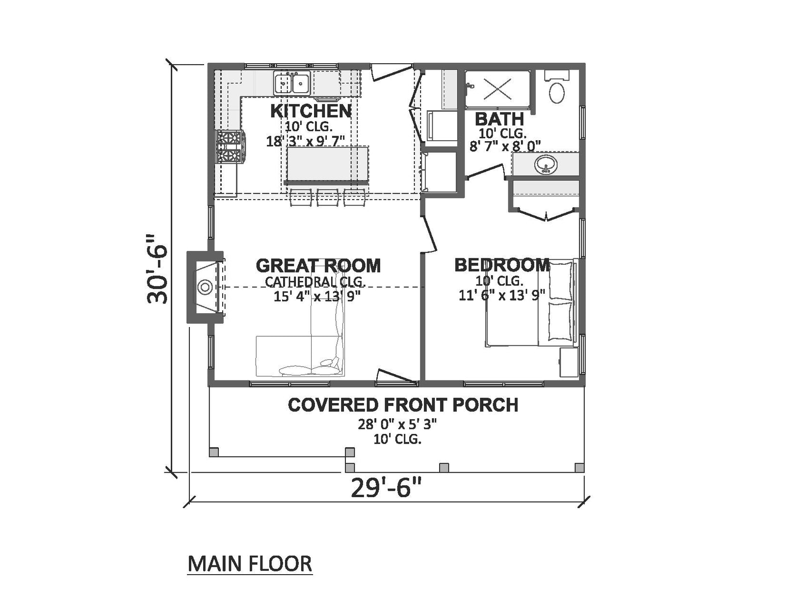 AJ8459-A Modern Farmhouse, 1 Bedrooms, 1 Bathroom | Plan 1075 House Plan Exterior