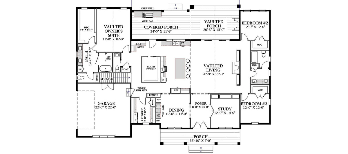 U7411-A 110225 House First Floor Plan 3 Beds 2.5 Baths