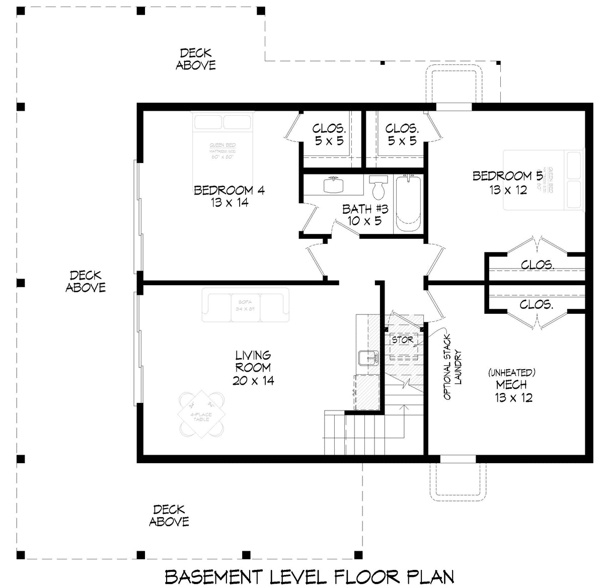 L7801-A Mountain House Basement Floor Plan, 3 to 5 Bedrooms, 2 or 3 Bathrooms | Pine Haven 5.5