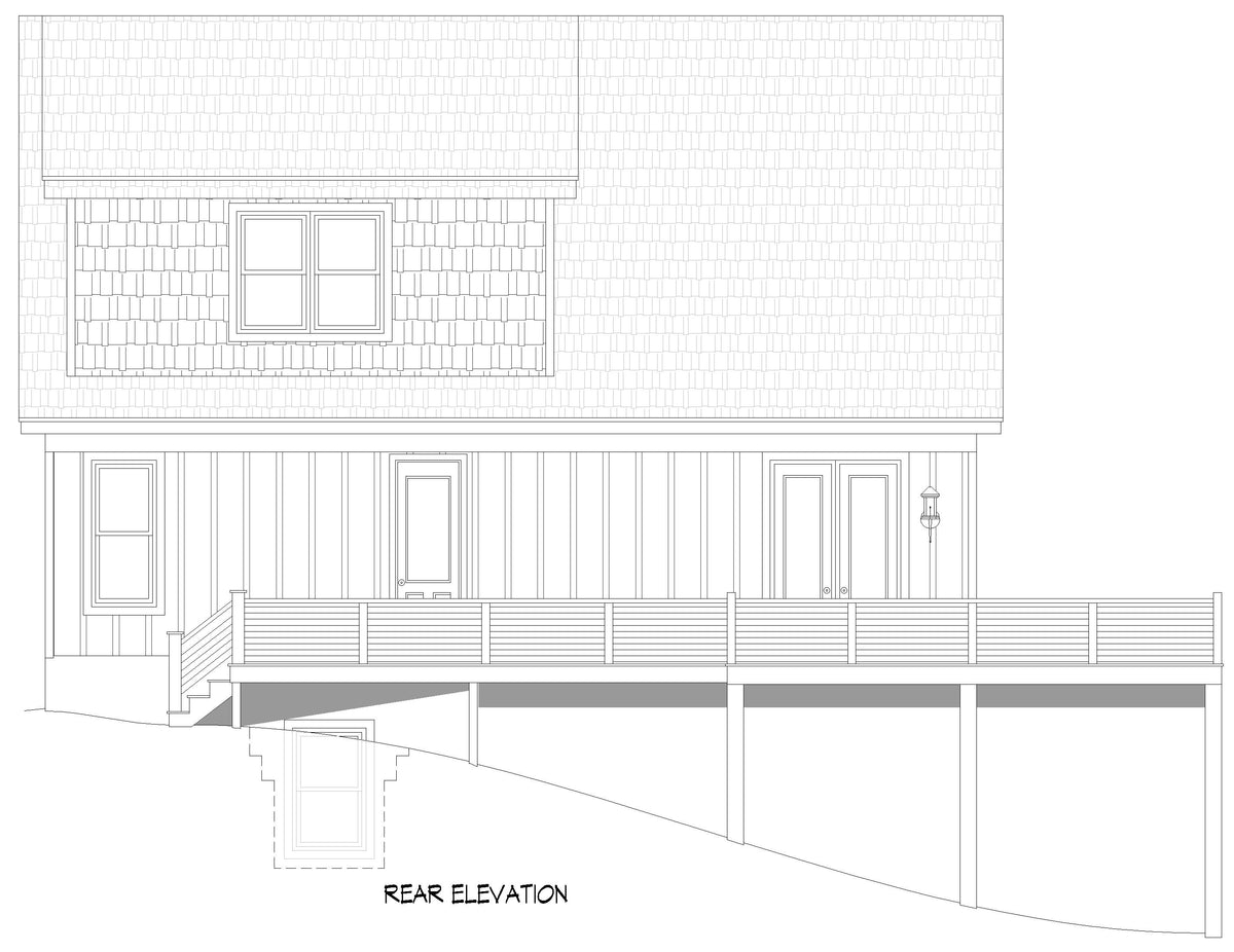 L7801-A Mountain House Rear Elevation, 3 to 5 Bedrooms, 2 or 3 Bathrooms | Pine Haven 5.5 