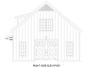 L7912-A Modern Barn, 2091 square feet with second floor loft | Long Grove Barn Right Elevation