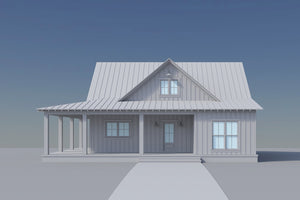 H8439-A Country House, 2 Bedrooms, 2 Bathrooms | Little Creek Lane House Plan Grayscale 