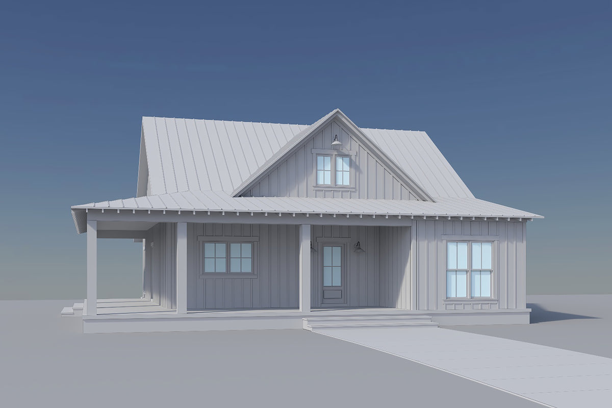 H8439-A Country House, 2 Bedrooms, 2 Bathrooms | Little Creek Lane House Plan Grayscale