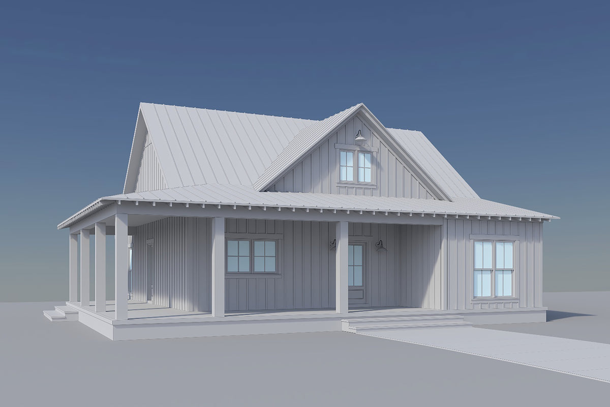 H8439-A Country House, 2 Bedrooms, 2 Bathrooms | Little Creek Lane House Plan Grayscale