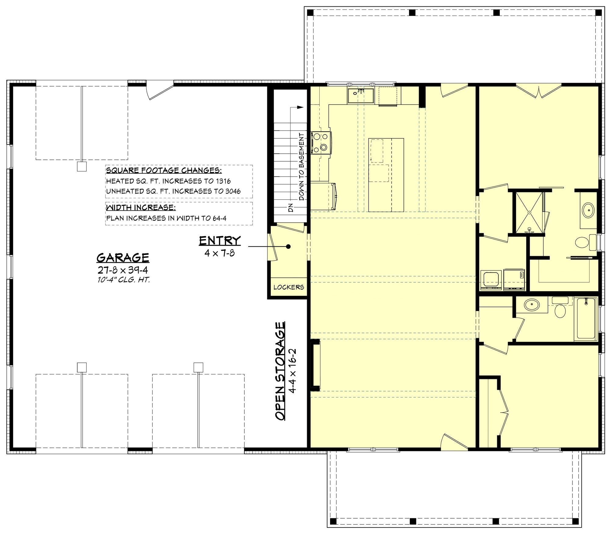H7784-A Modern Farmhouse Basement Stair Location Floor Plan, 2 Bedrooms, 2 Bathrooms | Hearthstone House Plan 