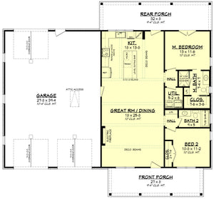 H7784-A Modern Farmhouse First Floor Plan, 2 Bedrooms, 2 Bathrooms | Hearthstone House Plan 