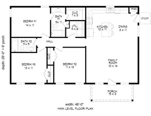 L8246-A Traditional Ranch House Floor Plan, 3 Bedrooms, 2 Bathrooms | Maple Mountain 3 House Plan 