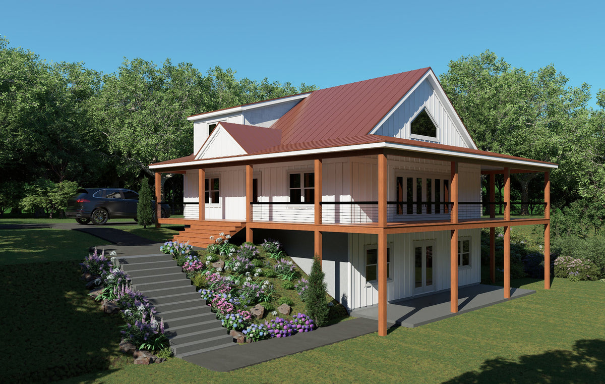 L8097-A Country Farmhouse, 3 Bedrooms, 1 Bathroom, 2 Half Bathrooms | Chippaquiddick Pine Haven House Plan Exterior