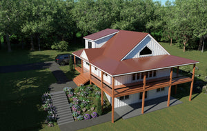 L8097-A Country Farmhouse, 3 Bedrooms, 1 Bathroom, 2 Half Bathrooms | Chippaquiddick Pine Haven House Plan Exterior-2