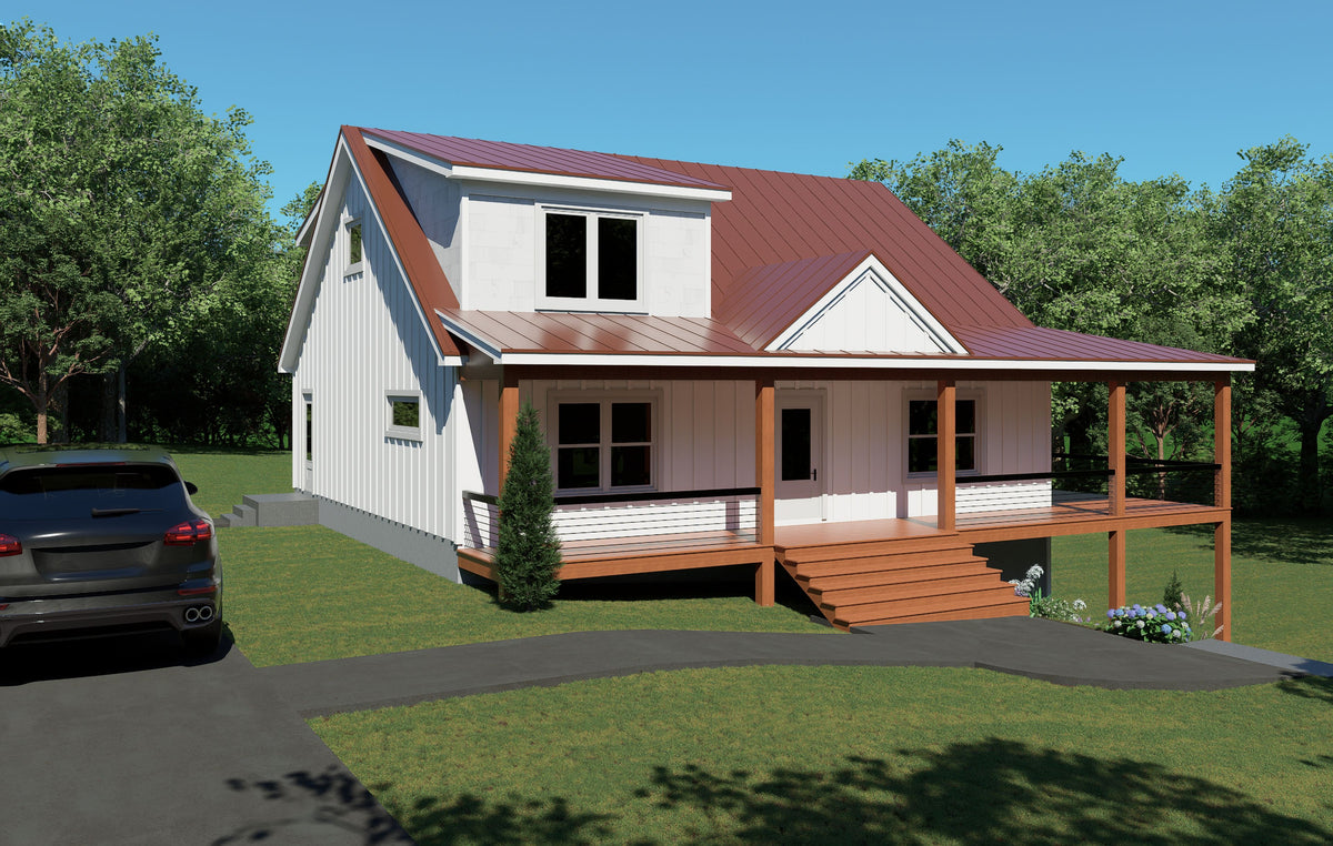 L8097-A Country Farmhouse, 3 Bedrooms, 1 Bathroom, 2 Half Bathrooms | Chippaquiddick Pine Haven House Plan Exterior-3