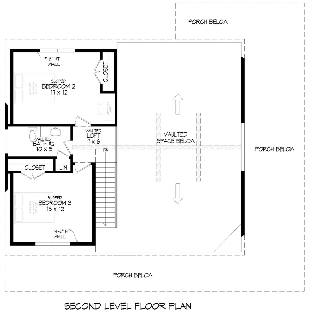 L8097-A Country Farmhouse Second Floor Plan, 3 Bedrooms, 1 Bathroom, 2 Half Bathrooms | Chippaquiddick Pine Haven House Plan 