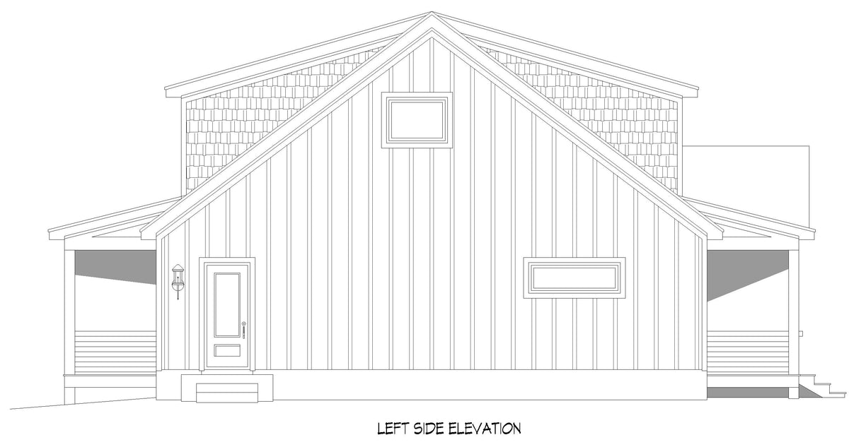 L8097-A Country Farmhouse, 3 Bedrooms, 1 Bathroom, 2 Half Bathrooms | Chippaquiddick Pine Haven House Plan Left Elevation