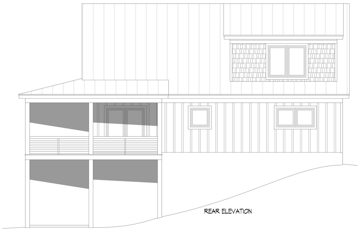 L8097-A Country Farmhouse, 3 Bedrooms, 1 Bathroom, 2 Half Bathrooms | Chippaquiddick Pine Haven House Plan Rear Elevation