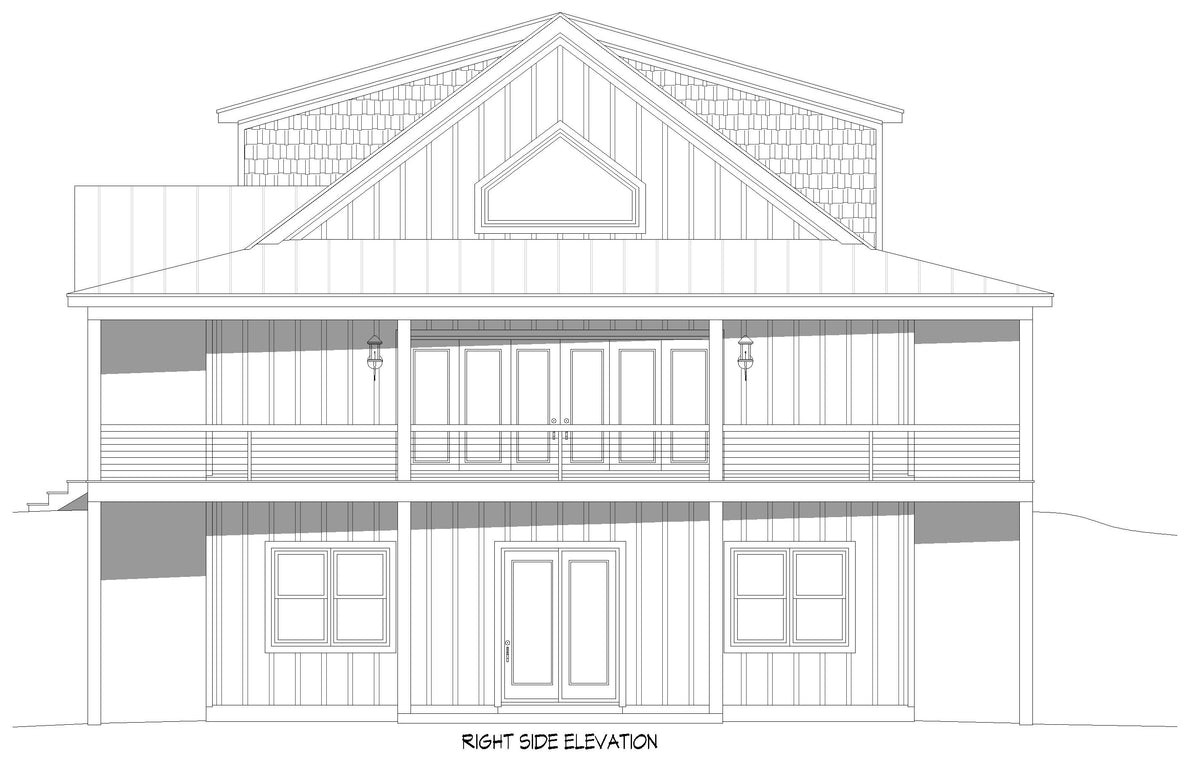 L8097-A Country Farmhouse, 3 Bedrooms, 1 Bathroom, 2 Half Bathrooms | Chippaquiddick Pine Haven House Plan Right Elevation