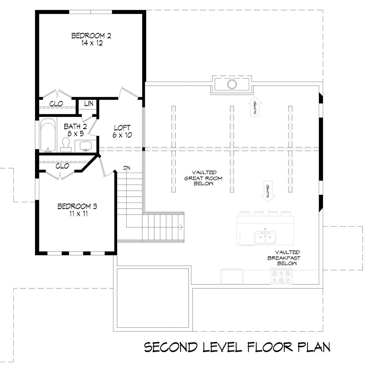 L8249-A Country House Second Floor Plan, 3 Bedrooms, 2.5 Bathrooms | Chestnut Ridge Farmhouse House Plan 