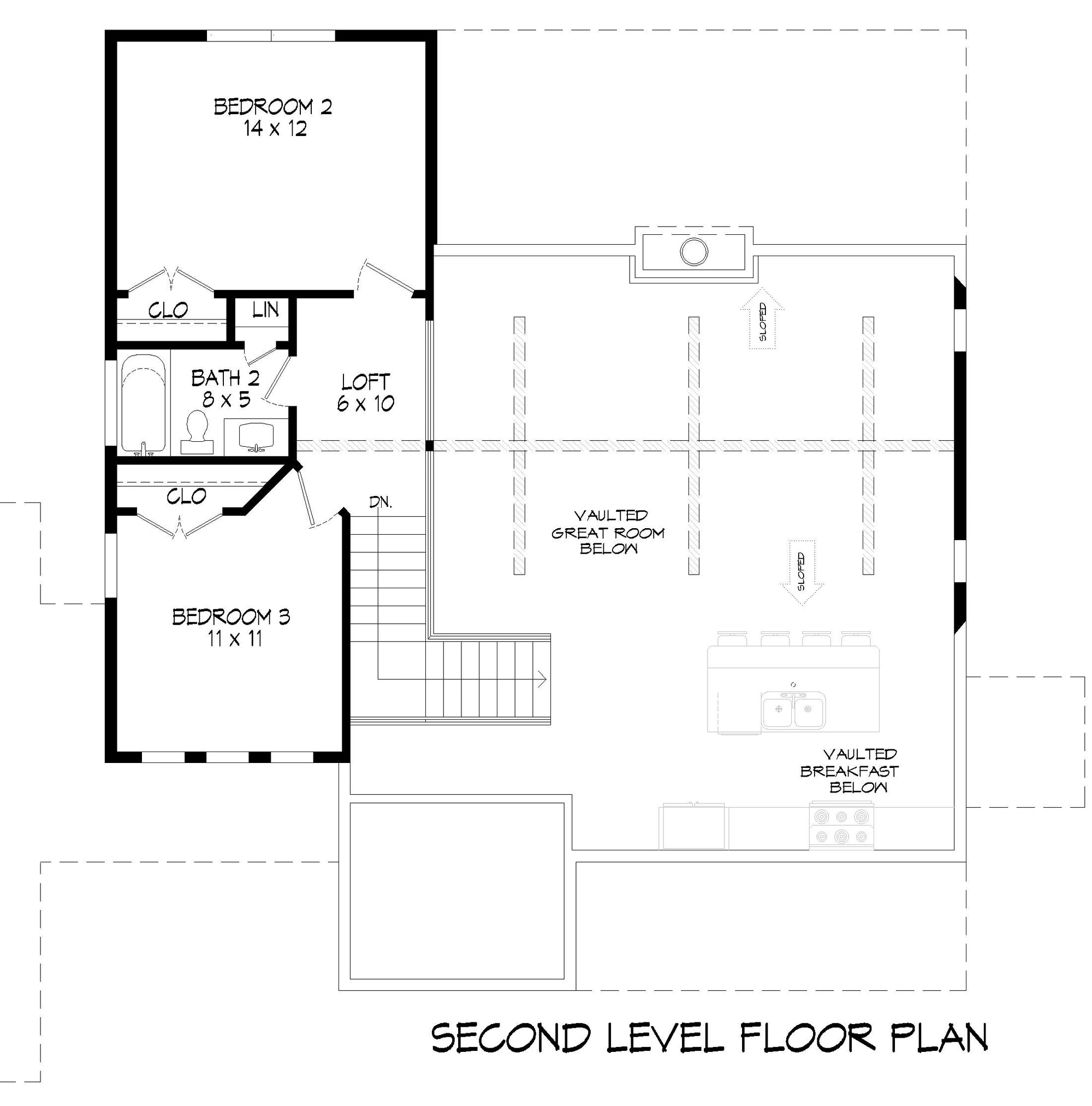 L8249-A Country House Second Floor Plan, 3 Bedrooms, 2.5 Bathrooms | Chestnut Ridge Farmhouse House Plan 