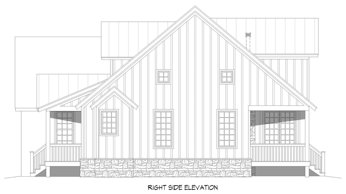 L8249-A Country House, 3 Bedrooms, 2.5 Bathrooms | Chestnut Ridge Farmhouse House Plan Right Elevation