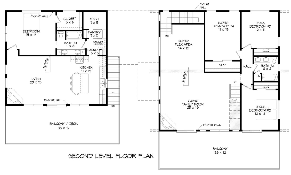 L7914-A Modern Mountain House Second Floor Plan, 4 to 5 Bedrooms, 2.5 to 3.5 Bathrooms | Innsbrook Bald Eagle