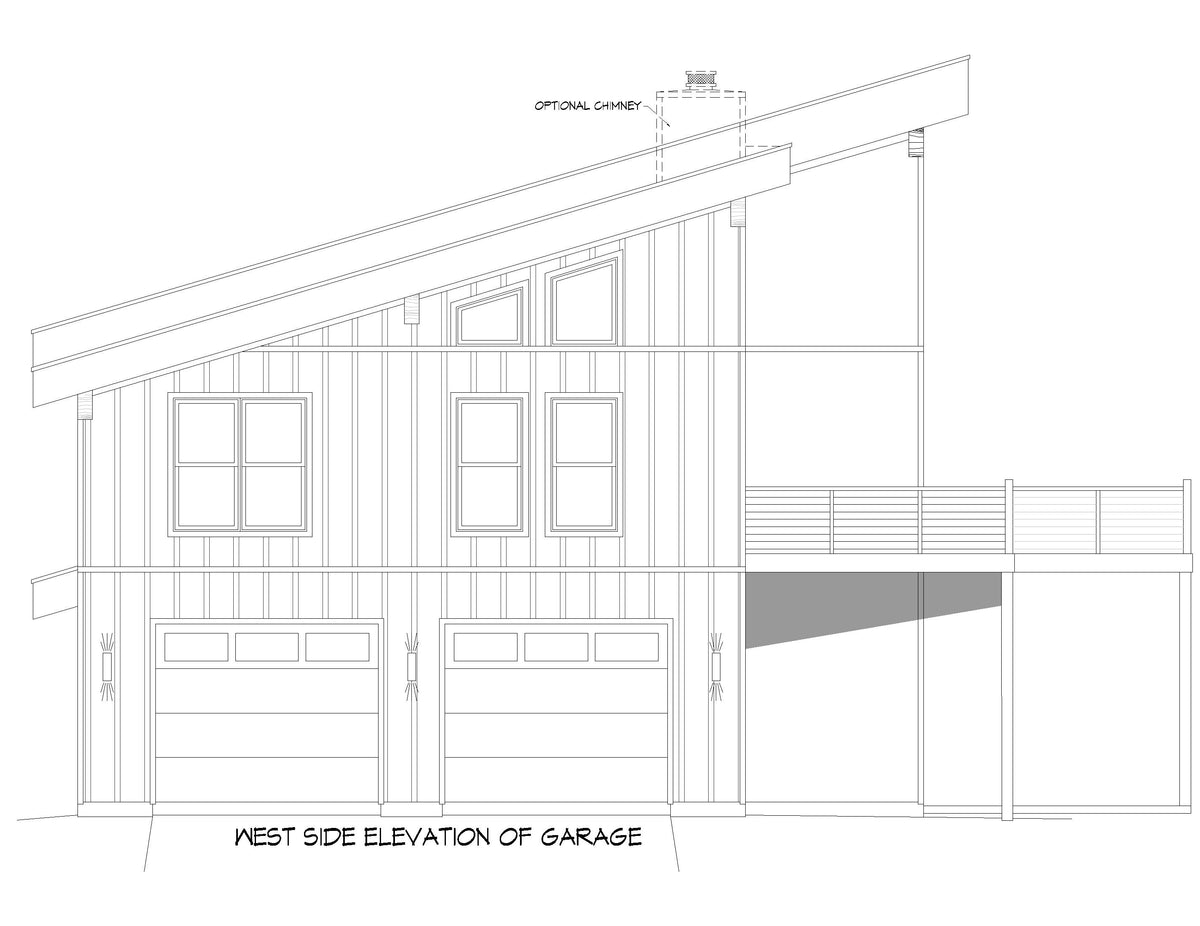 L7914-A Modern Mountain House West Side Elevation of Garage, 4 to 5 Bedrooms, 2.5 to 3.5 Bathrooms | Innsbrook Bald Eagle