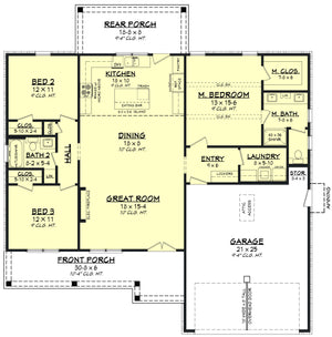 H8054-A Modern Farmhouse First Floor Plan, 3 Bedrooms, 2 Bathrooms | Martin Branch 1523 