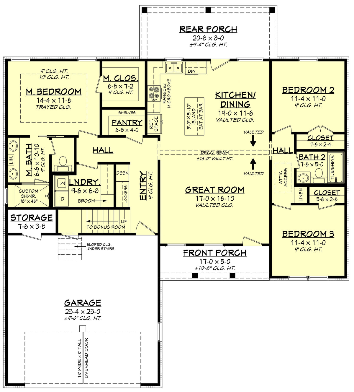H7271-A Elliot House First Floor Plan  3 Beds 2 Baths