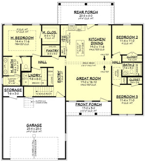 H7271-A Elliot House First Floor Plan  3 Beds 2 Baths