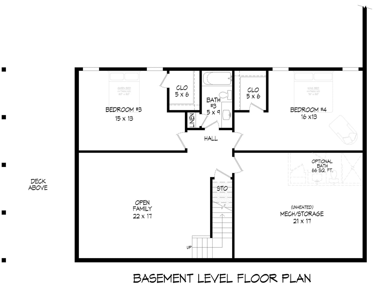 L7920-A Traditional House Basement Floor Plan, 4 Bedrooms, 3.5 Bathrooms | Scenic Pine 2