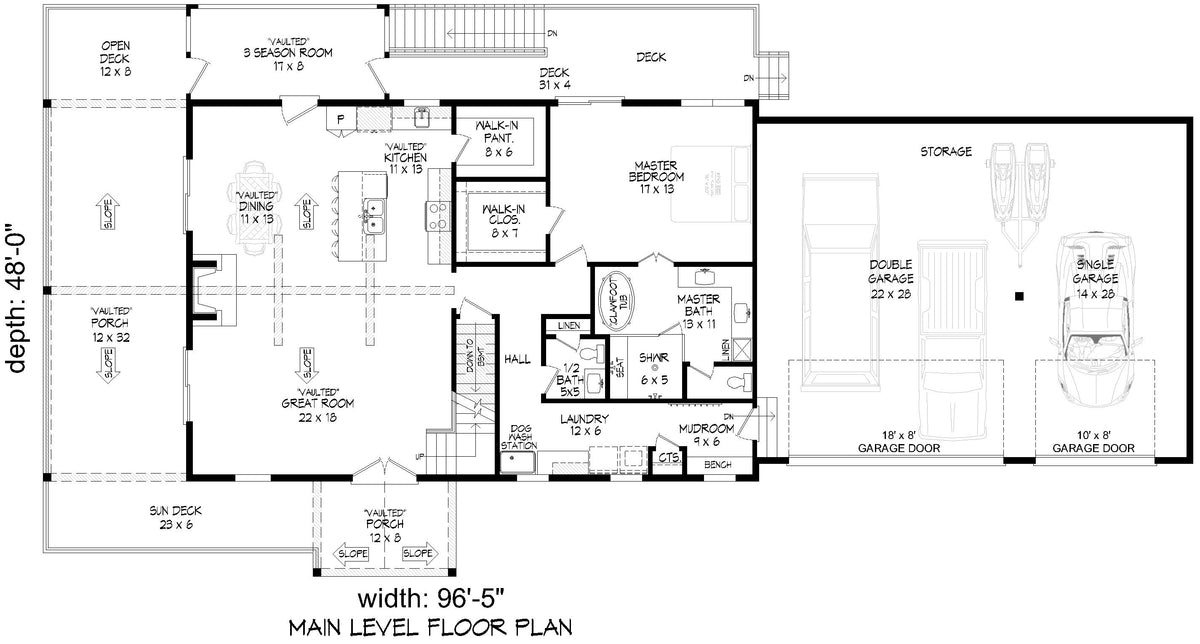 L7920-A Traditional House First Floor Plan, 4 Bedrooms, 3.5 Bathrooms | Scenic Pine 2