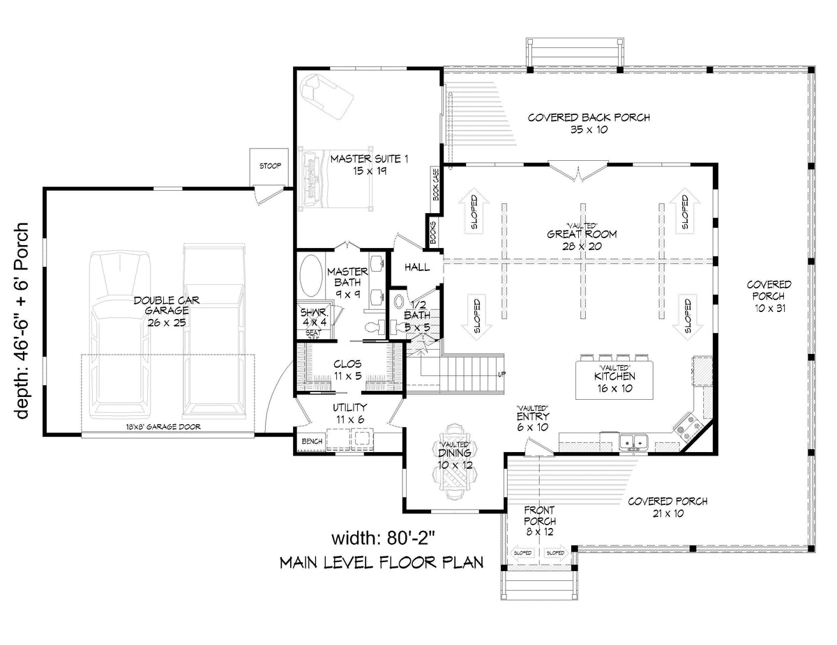 L7300-A Cedar Creek House First Floor Plan 3 Beds 2.5 Baths
