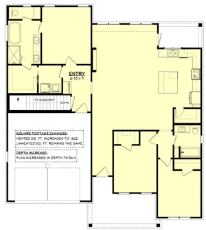 H8159-A Country House Basement Stair Location Floor Plan, 3 Bedrooms, 2 Bathrooms | Sandlin House Plan 