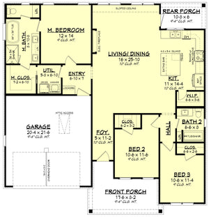 H8159-A Country House First Floor Plan, 3 Bedrooms, 2 Bathrooms | Sandlin House Plan 