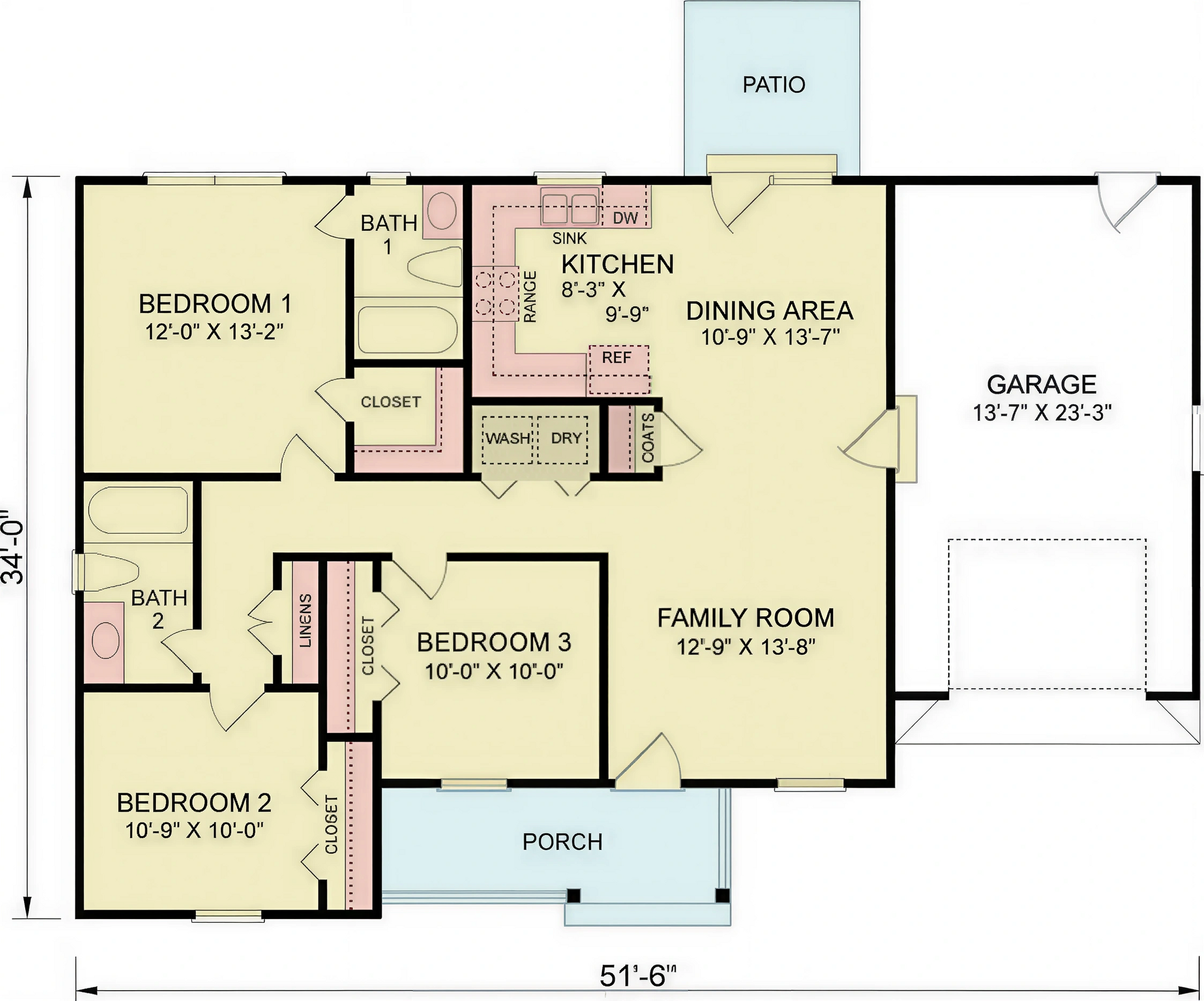 A8187-A Robbie House Plan First Floor Plan, 3 Bedrooms, 2 Bathrooms | Country House 