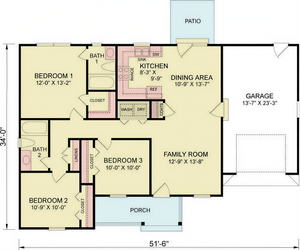 A8187-A Robbie House Plan First Floor Plan, 3 Bedrooms, 2 Bathrooms | Country House 