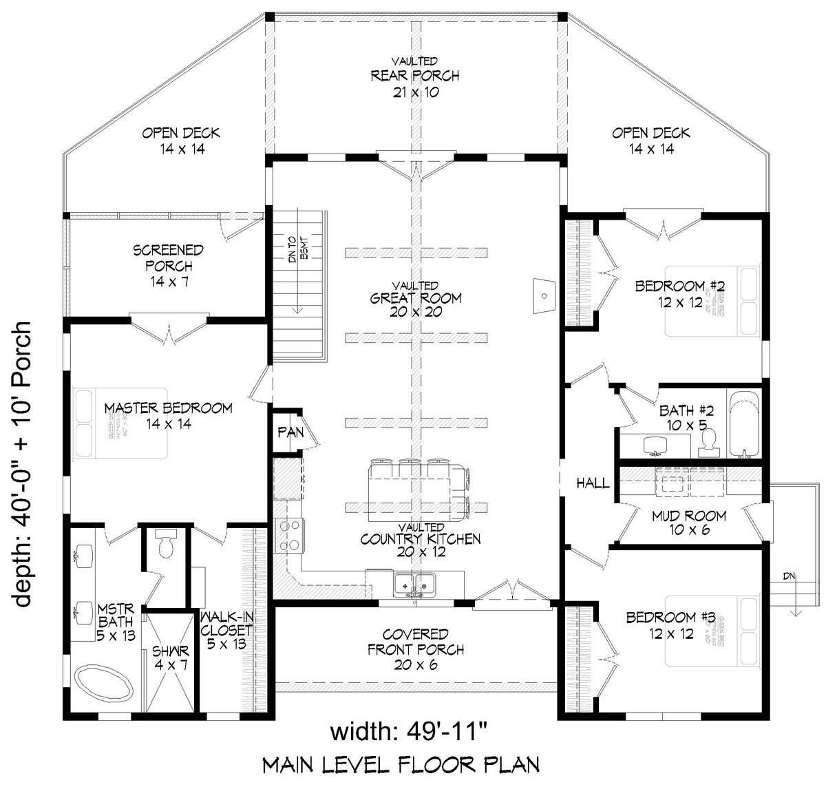 L7299-A Lakeside Retreat House First Floor Plan 3 Beds 2 Baths