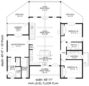 L7299-A Lakeside Retreat House First Floor Plan 3 Beds 2 Baths
