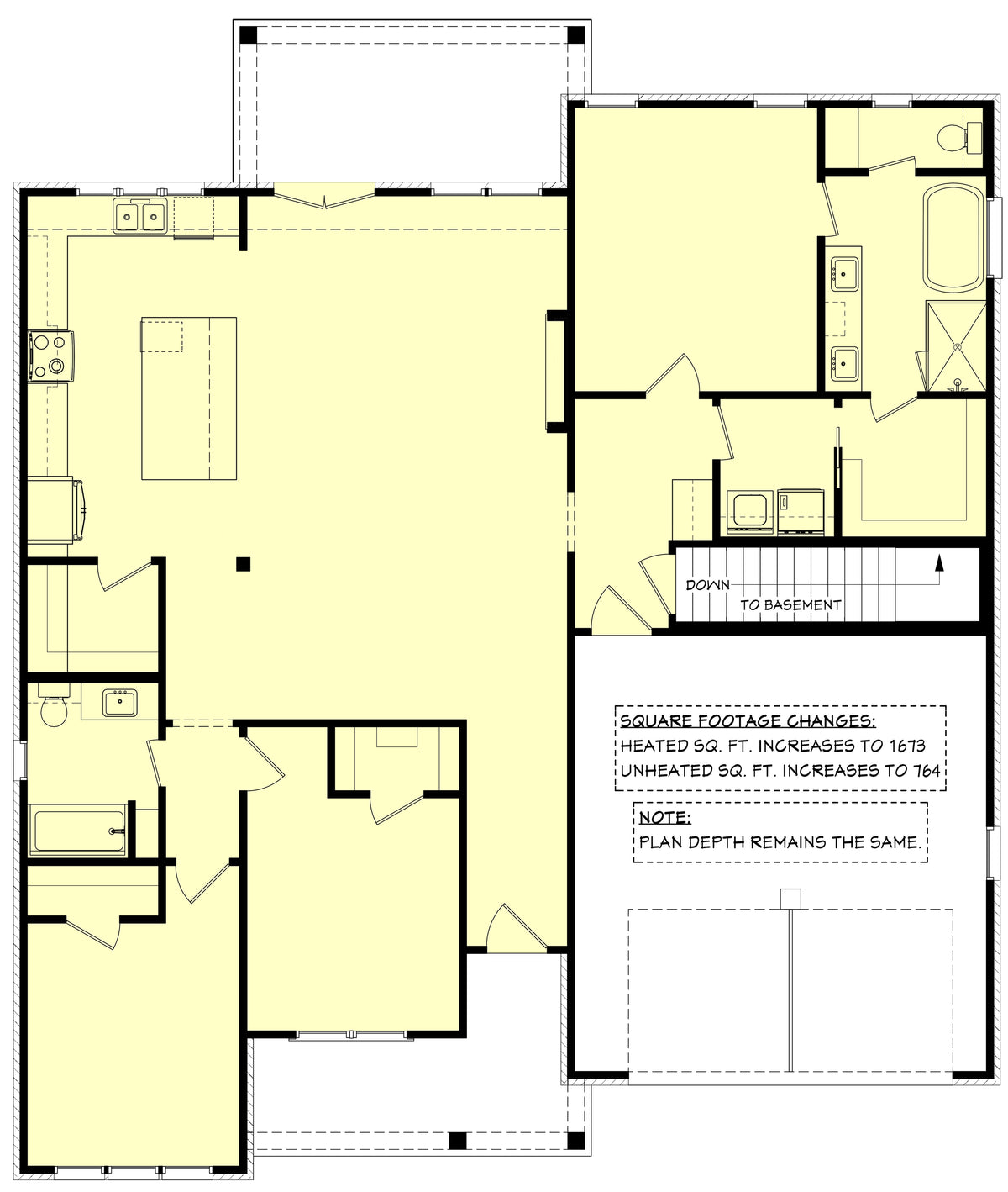 H8438-A Farmhouse House, 3 Bedrooms, 2 Bathrooms | Rowan House Plan Basement Stair Location Floor Plan