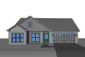 H8438-A Farmhouse House, 3 Bedrooms, 2 Bathrooms | Rowan House Plan Grayscale