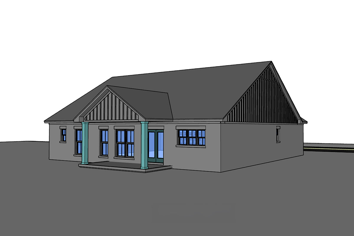 H8438-A Farmhouse House, 3 Bedrooms, 2 Bathrooms | Rowan House Plan Grayscale