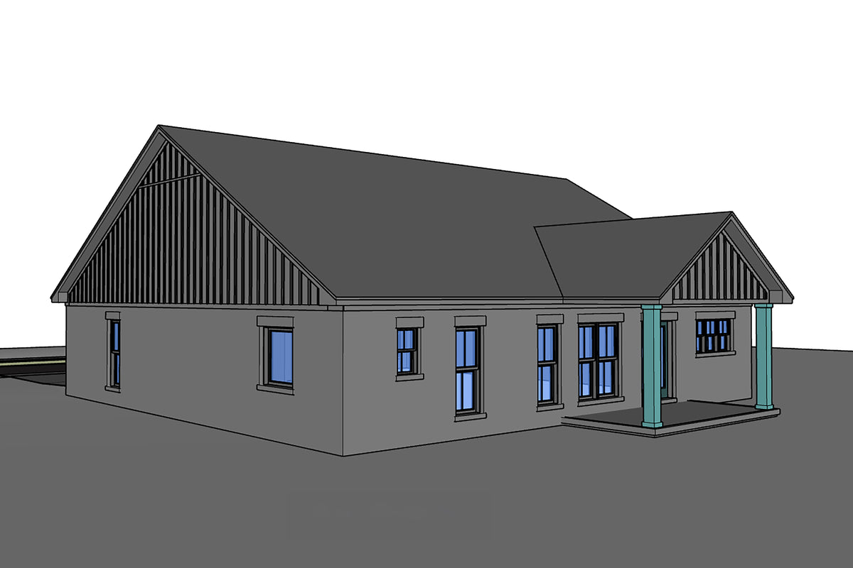 H8438-A Farmhouse House, 3 Bedrooms, 2 Bathrooms | Rowan House Plan Grayscale
