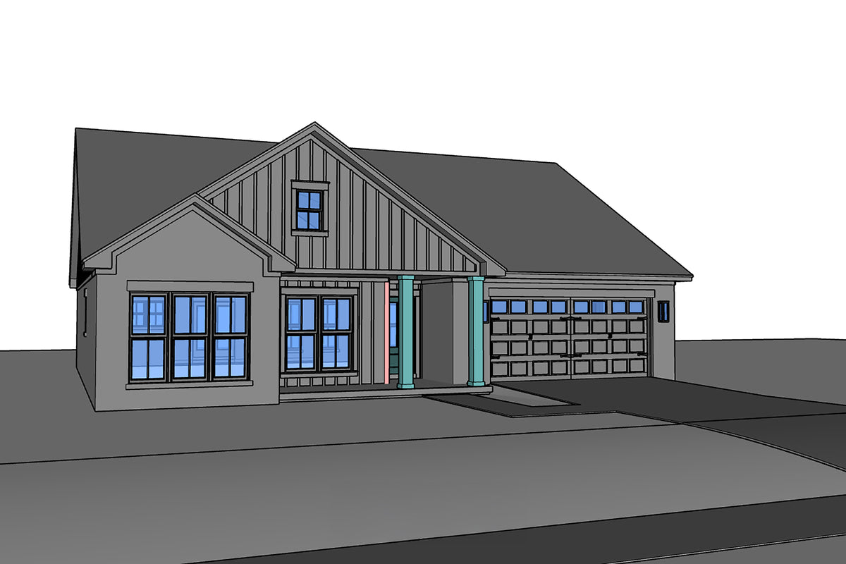 H8438-A Farmhouse House, 3 Bedrooms, 2 Bathrooms | Rowan House Plan Grayscale 4