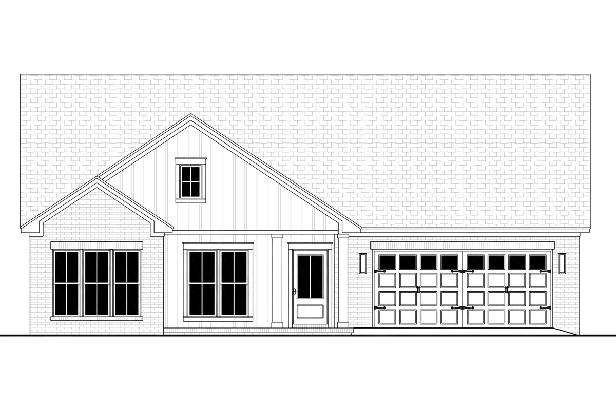 H8438-A Farmhouse House, 3 Bedrooms, 2 Bathrooms | Rowan House Plan Front CAD