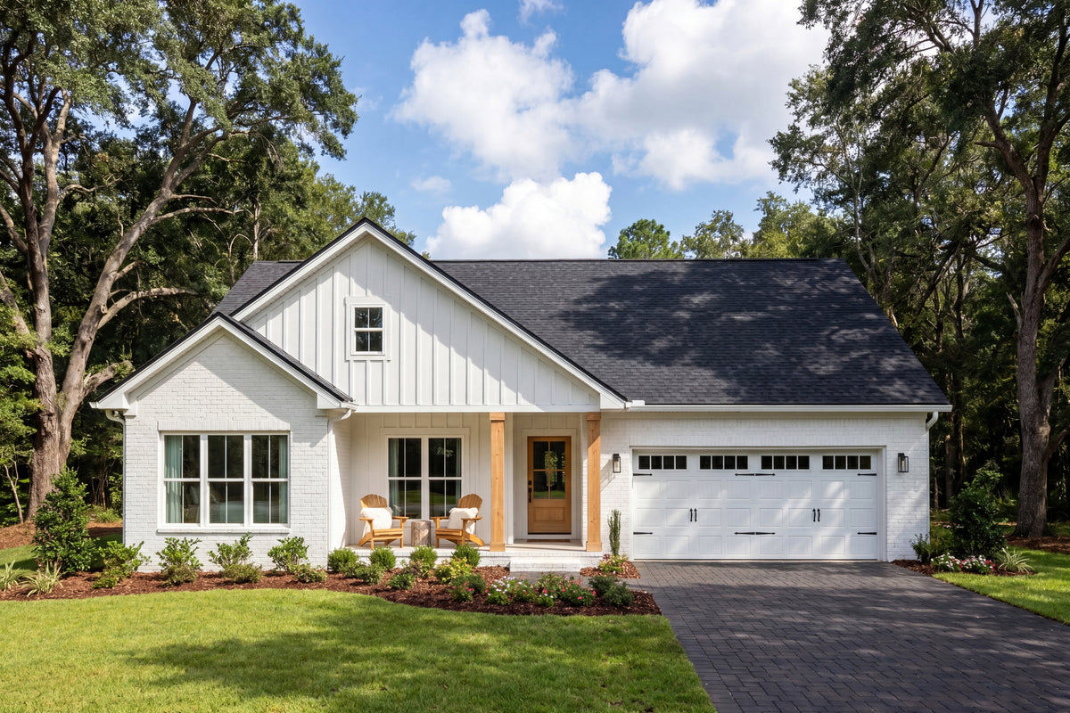 H8438-A Farmhouse House, 3 Bedrooms, 2 Bathrooms | Rowan House Plan Exterior-2