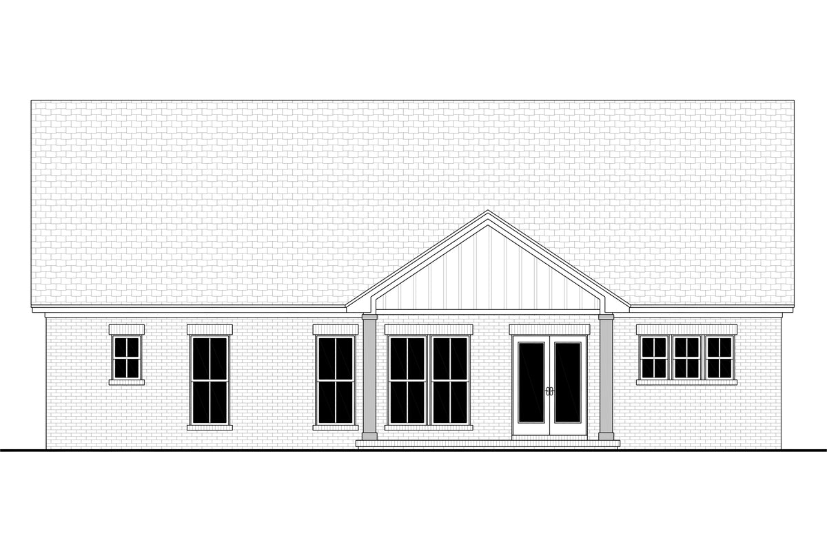 H8438-A Farmhouse House, 3 Bedrooms, 2 Bathrooms | Rowan House Plan Rear CAD