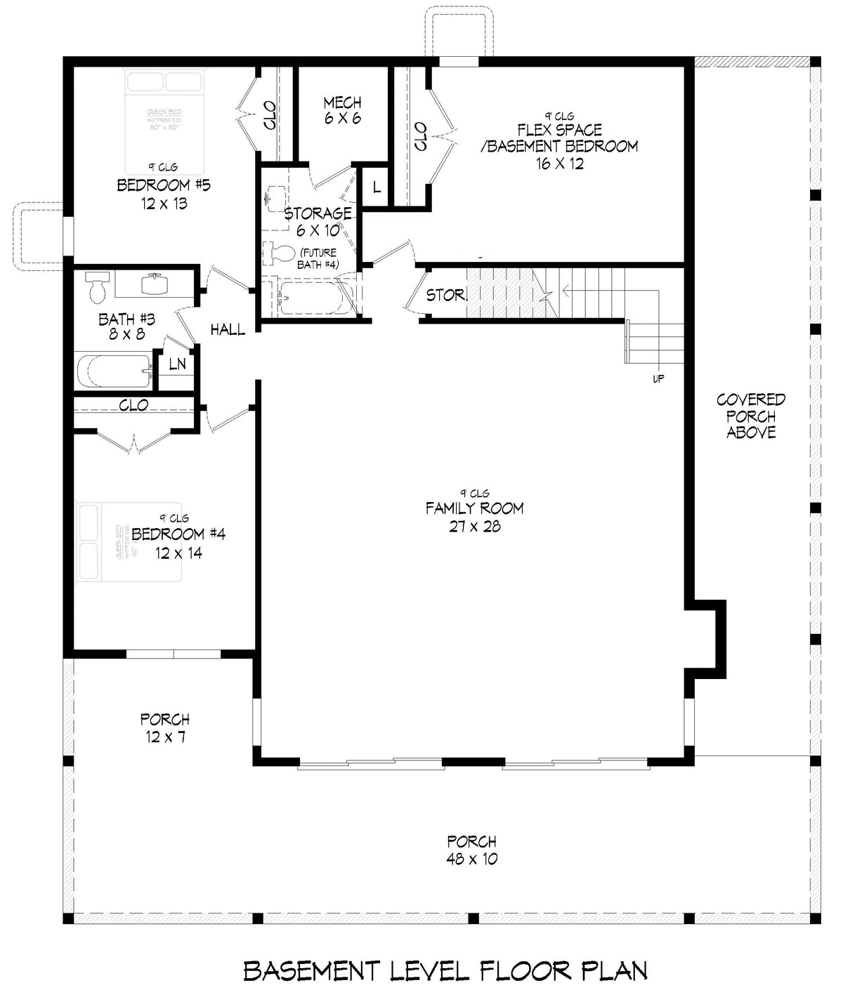 L7804-A Craftsman House Basement Floor Plan, 5 Bedrooms, 3.5 Bathrooms | Arley Pine Haven 2 